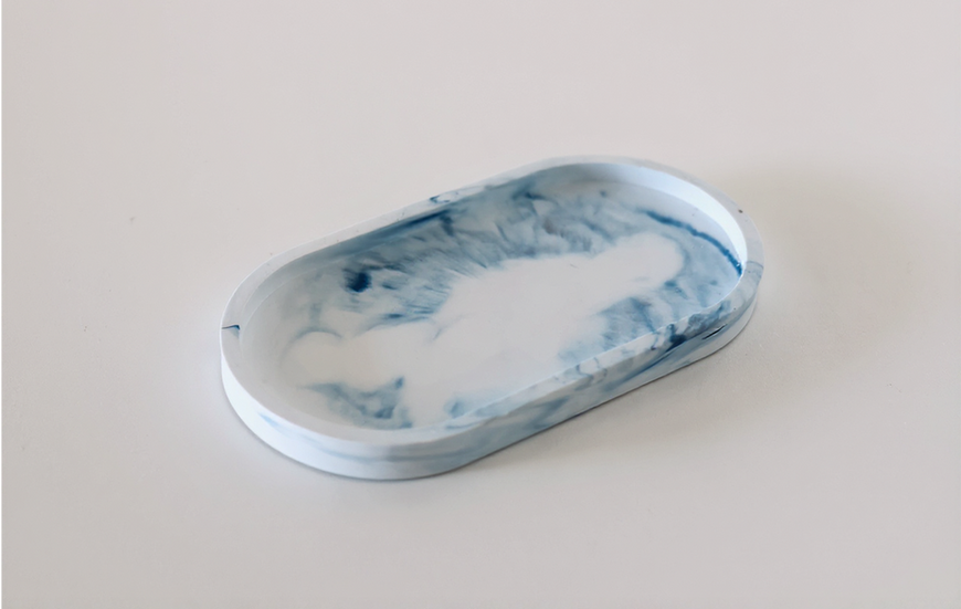 Handcrafted blue marble resin tray with smooth glossy finish