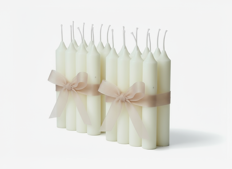 Handcrafted set of 18 taper candles in soy-paraffin blend, unscented and smooth finish