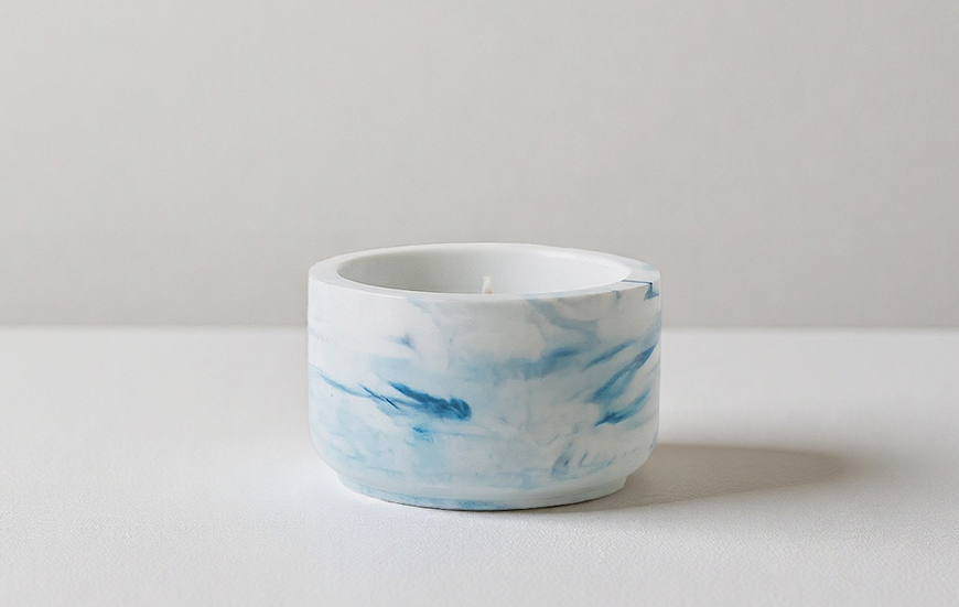 Handcrafted Serene Bloom petite candle with coconut soy wax in marbled resin