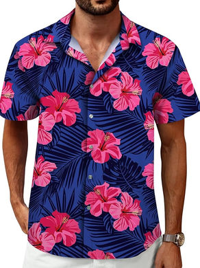 Hawaiian Shirt for Men, Tropical Shirts Casual Summer Button Down Short Sleeve Floral Shirt Vacation Outfits Cruise Shirt