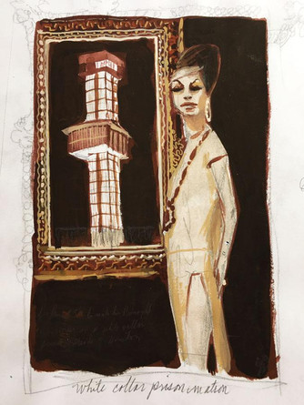 Georganne Deen, White Collar Prison Matron 7” x 4.75” gouache on paper