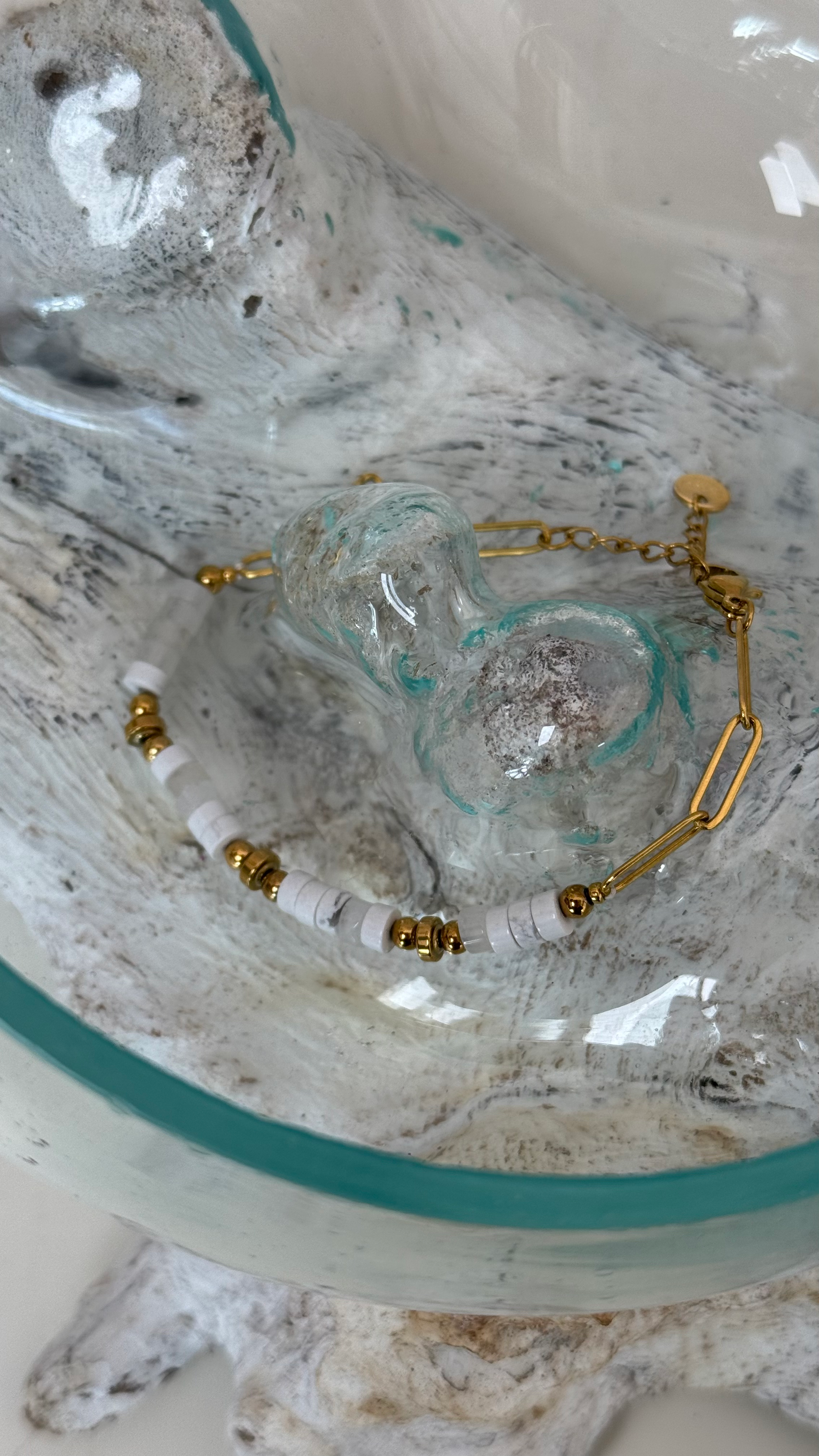 Bracciale con pietre a rondelle acciaio inossidabile color oro 