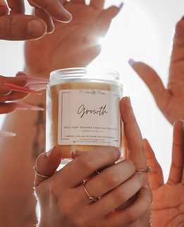 Product photoshoot for Kalen & Rose Candles in San Diego, California, featuring the 'Growth' candle hand poured with a soothing blend of green apple, spearmint, and cedar-wood designed to inspire personal growth and relaxation.