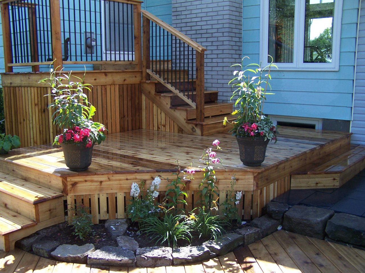 Curved Deck and Stone Planters