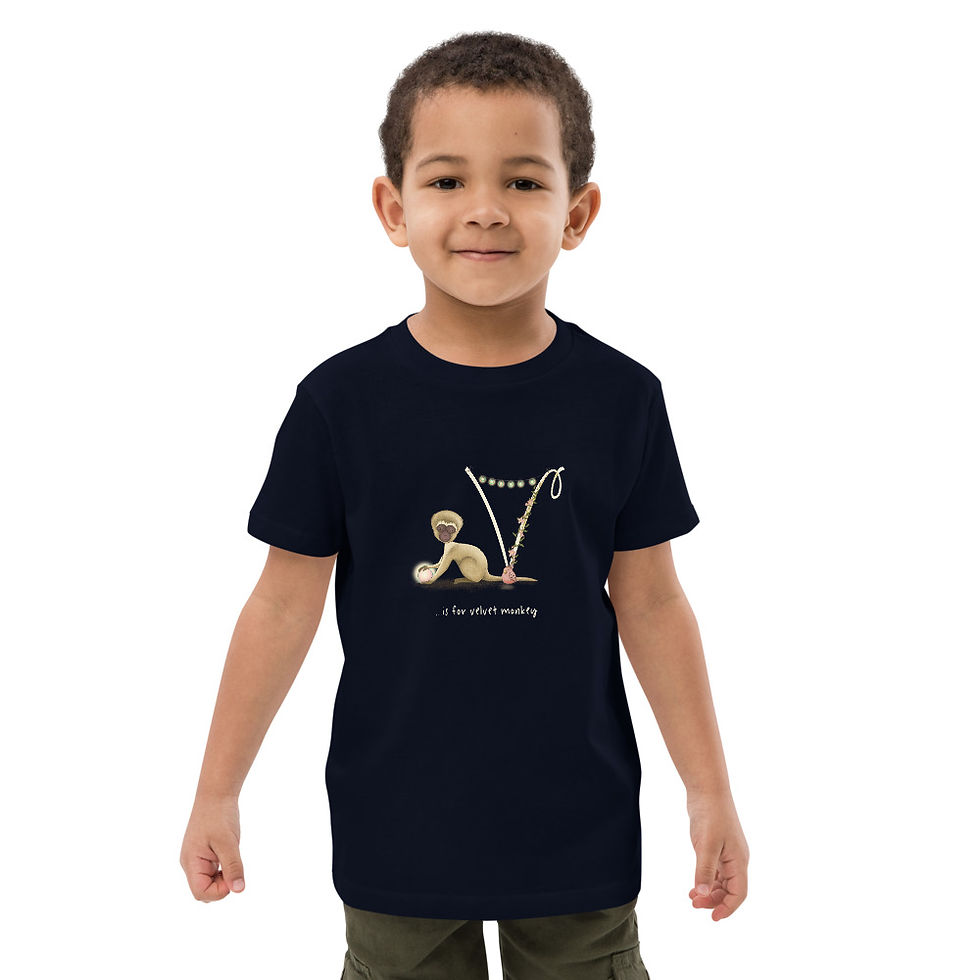 Thumbnail: V for velvet monkey Organic cotton kids t-shirt