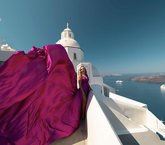 Jackie Allen in Santorini Greece for a flying dress photo shoot