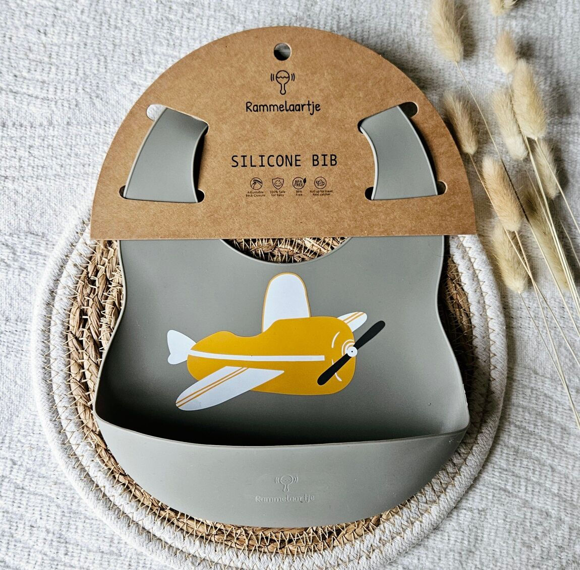 Bavoir Silicone Sauge - Avion Ocre Jaune