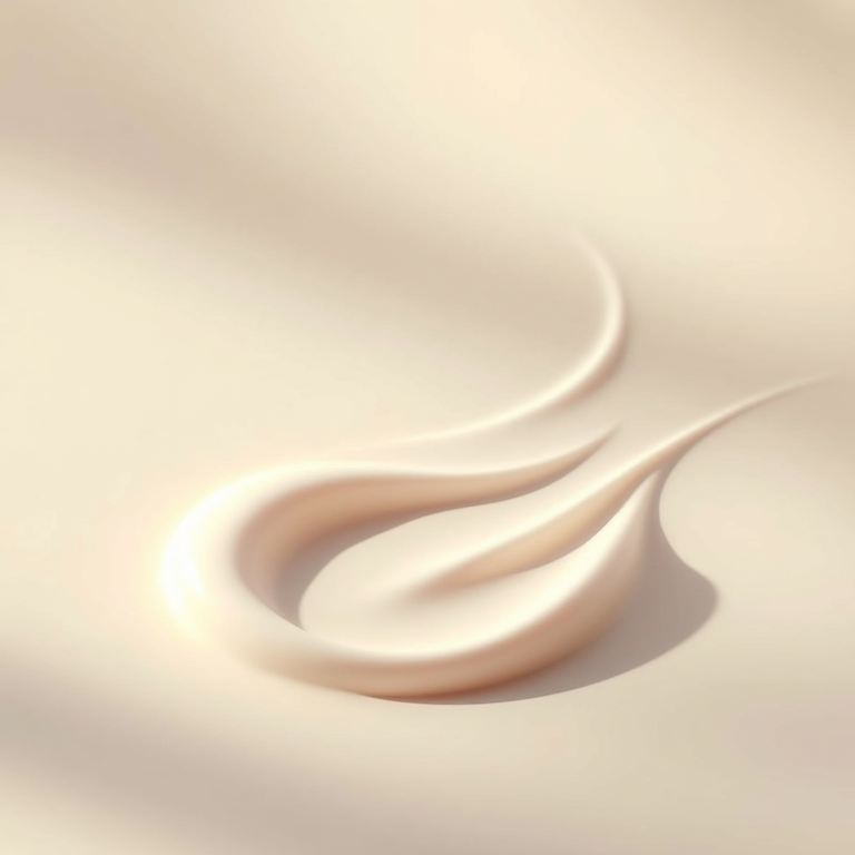 A macro shot of luxurious white skincare cream swirling in soft lighting.
