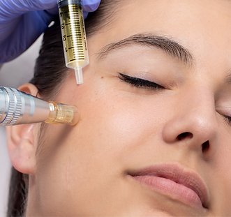 Close up of young woman having cosmetic mesotherapy facial. Therapist injecting pharmaceut