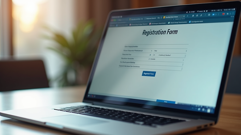 Close-up view of a laptop displaying a registration form