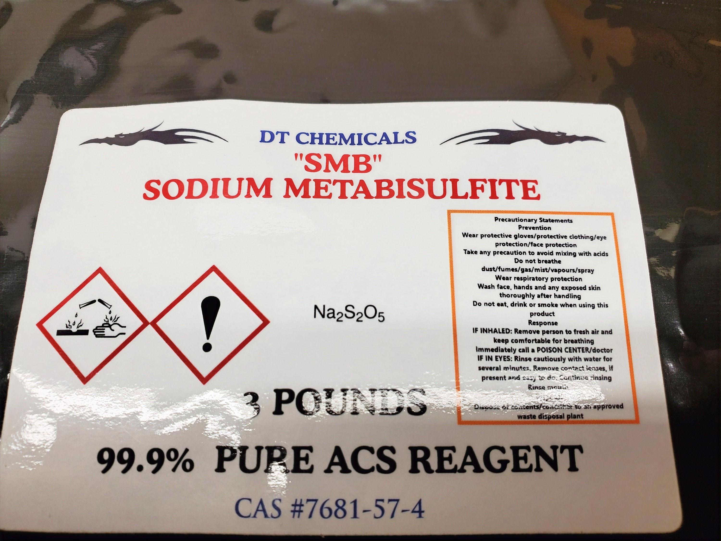 Sodium Metabisulfite "SMB" 3 Pound sealed Bag