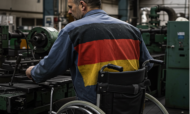 작업장에서 근무중인 독일인 장애 근로자의 모습. gemini로 생성된 이미지