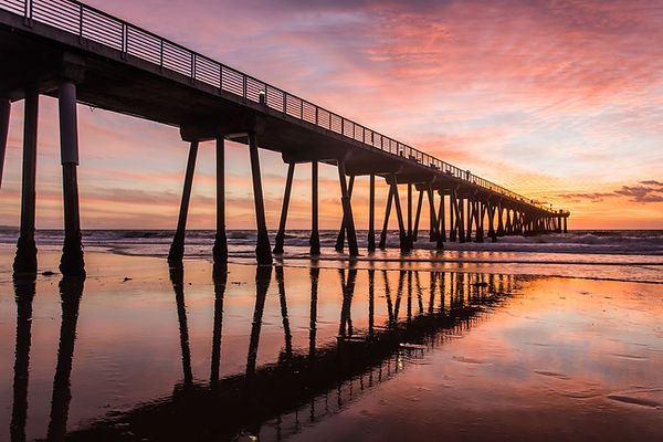 Photography print of Hermosa Beach Pier at sunset and low tide