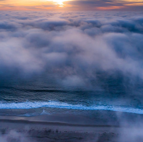 Drone flight over Hermosa Beach in the fog