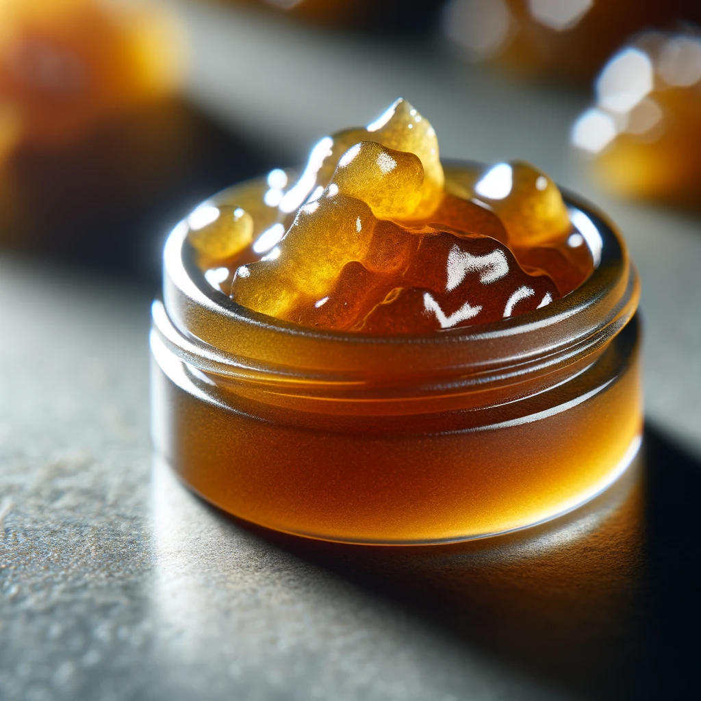 Cannabis THC dab concentrates in a container on a table
