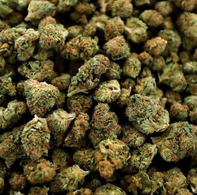 close up of a pile of cannabis flower