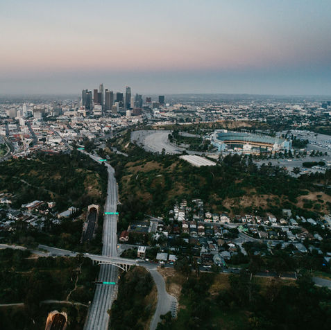Drone image of Los Angeles taken during 2022 Covid-19 lockdown