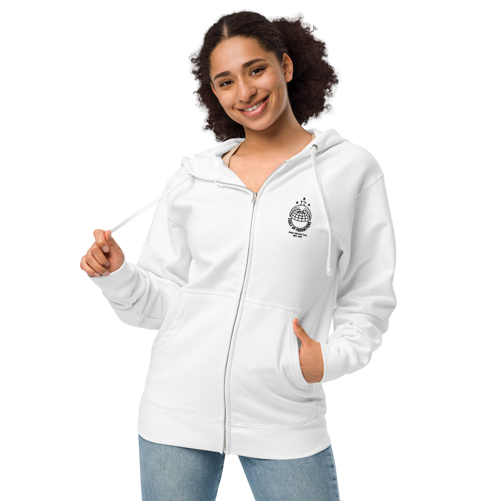 Unisex fleece zip up hoodie with logo