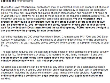 The Section 8 Waiting List is CLOSED.