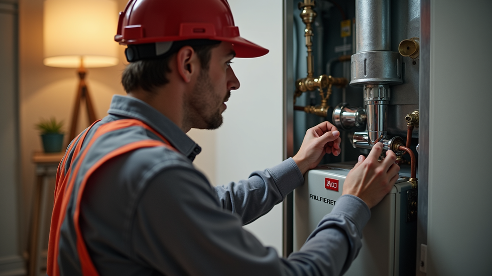 Close-up view of an energy assessor inspecting a home's heating system