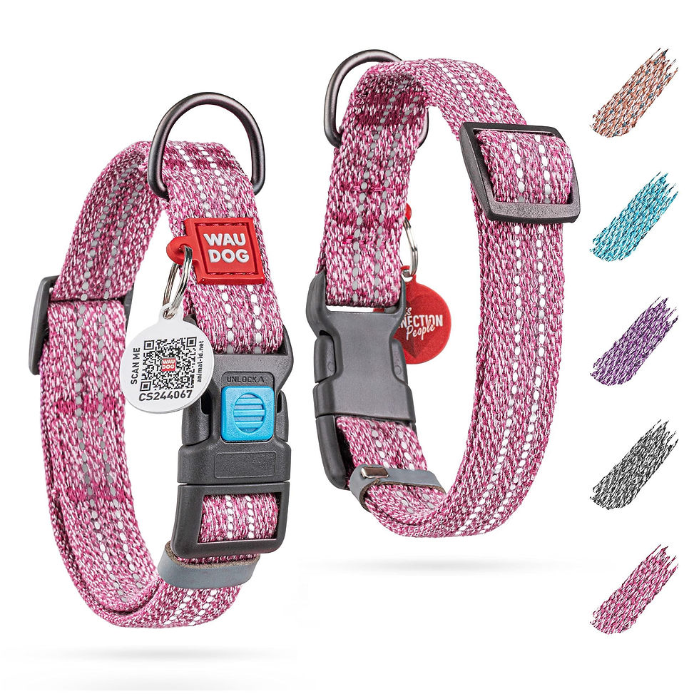 Thumbnail: Pink Reflective Cotton Dog Collar for Small Dogs 914 inch Neck x 3/5 inch