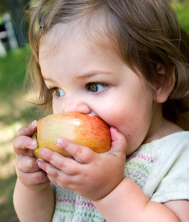 Child eating a fresh apple