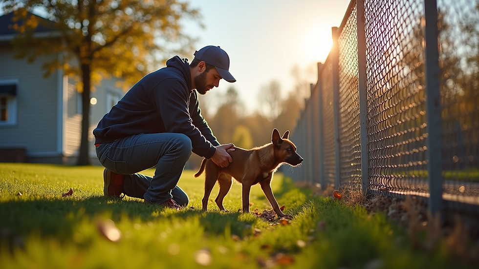 Wide angle view of a professional installing an underground dog fence