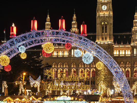 A festive Christmas Market at Rathaus in Vienna, Austria