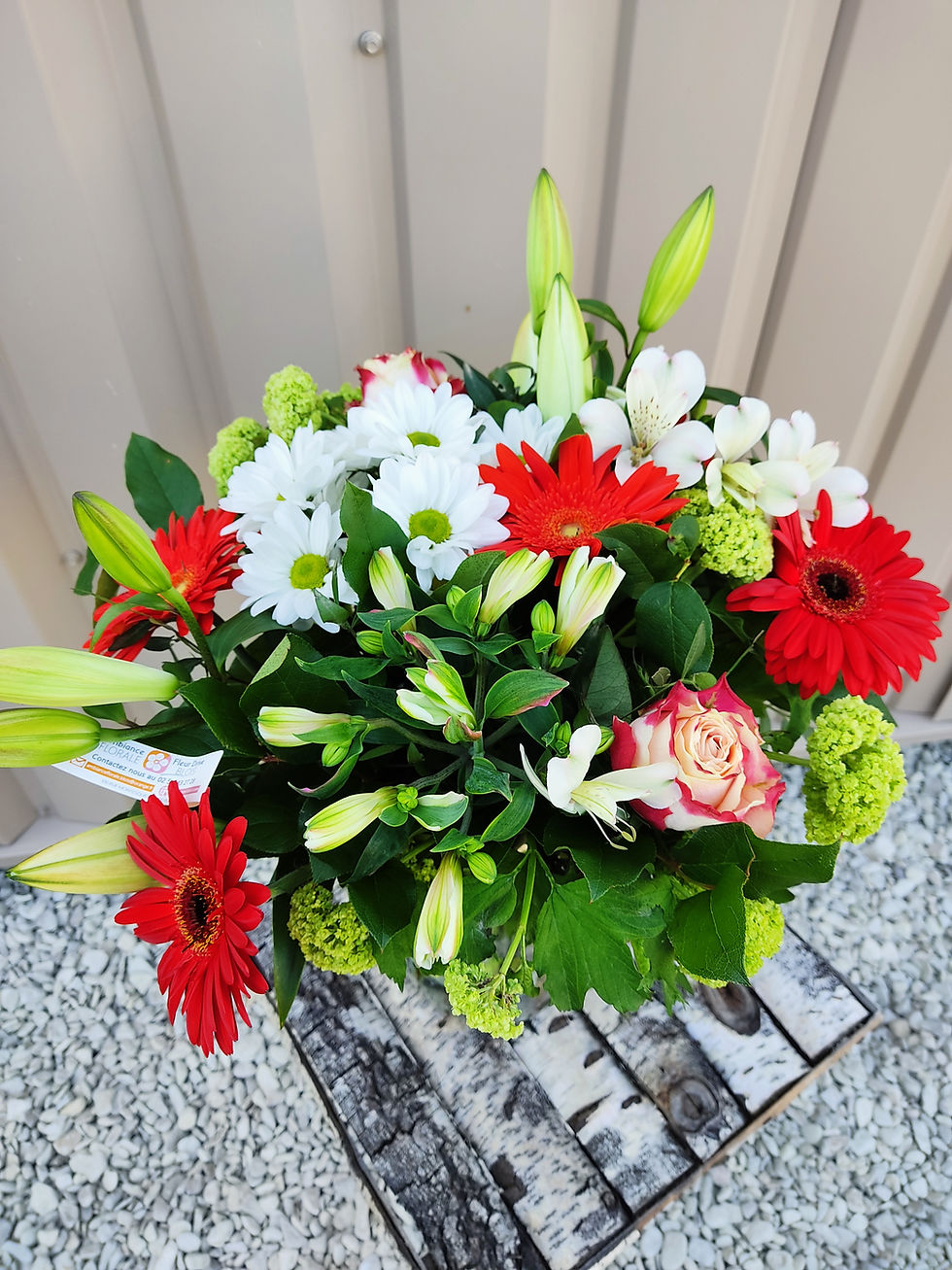 Miniature : Bouquet longues tiges tons rouges et blancs et son vase en verre