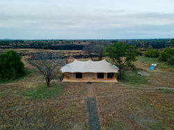 Aerial view of a family tent