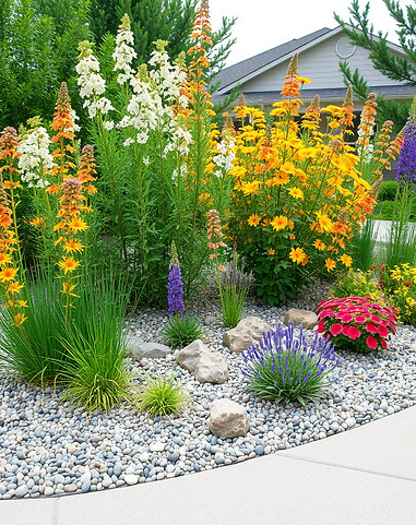 landscape with flowers with a gravel bed