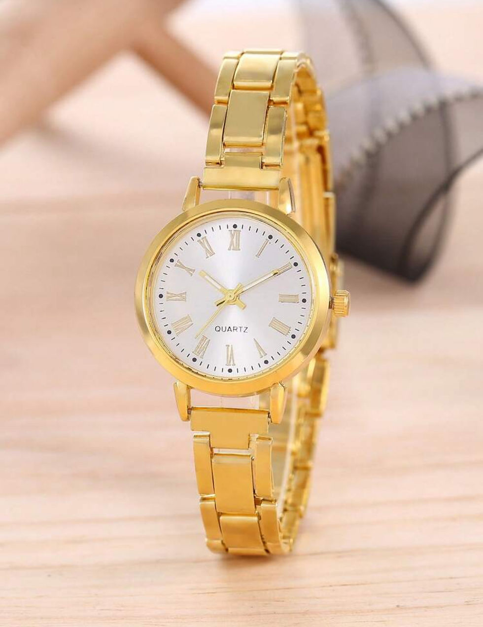 Thumbnail: Kids 3 - 14 Years Gold Quartz Watch with Bangle Set
