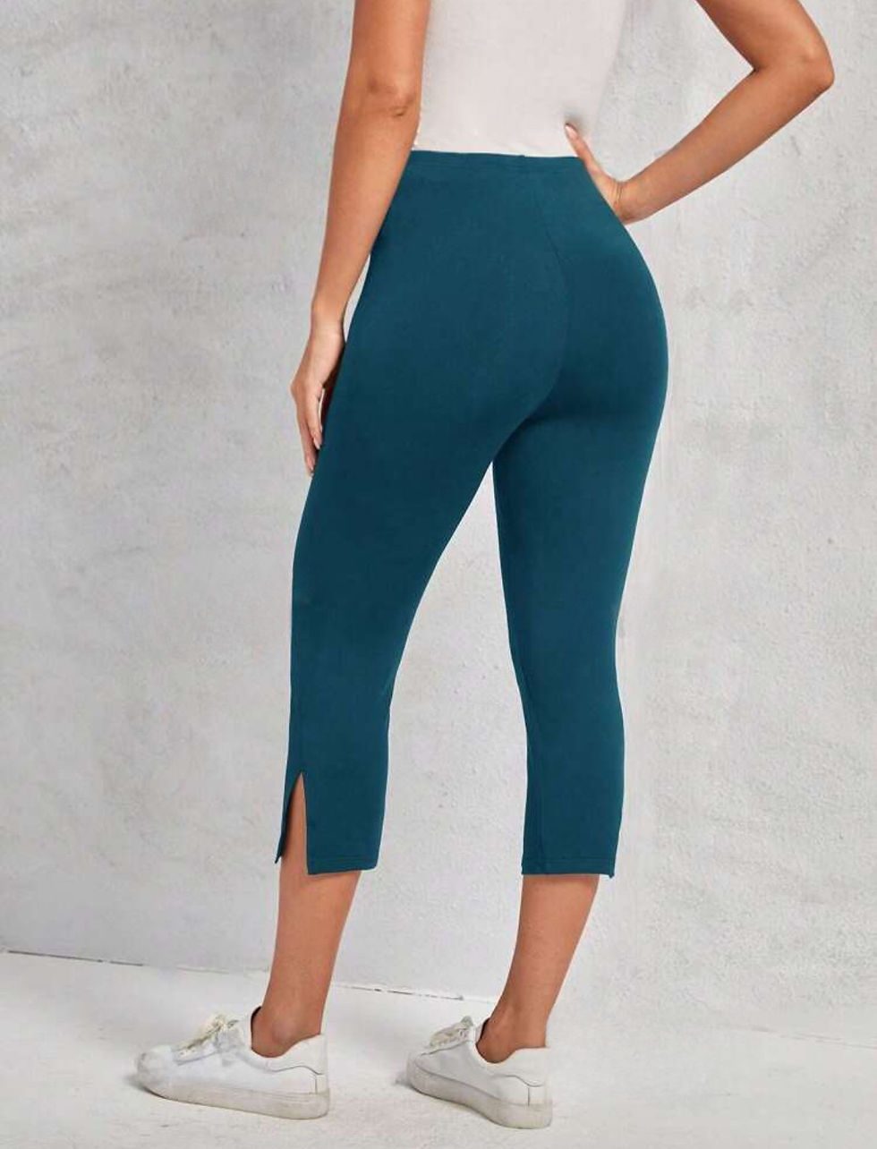 Thumbnail: Teal Blue High Rise Split Capri Legging Pants