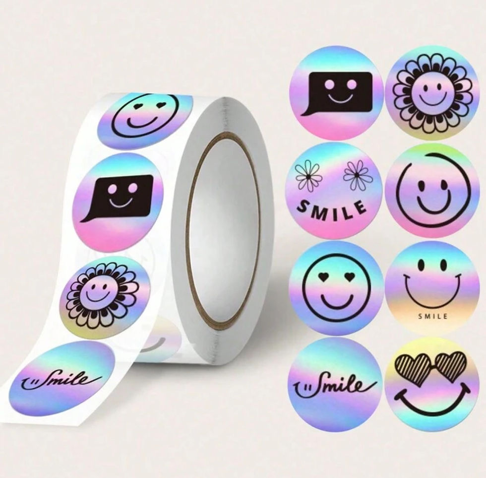 Thumbnail: Roll of 500 Smile Round Rainbow Hologram Stickers