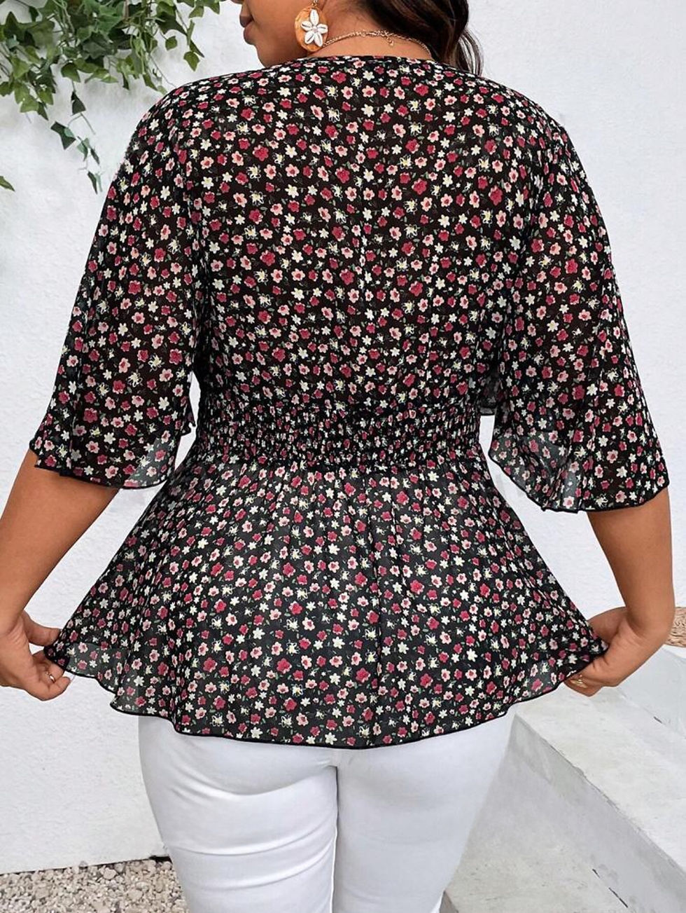 Thumbnail: PLUS Range Floral Shirred Cincher Waist Blouse