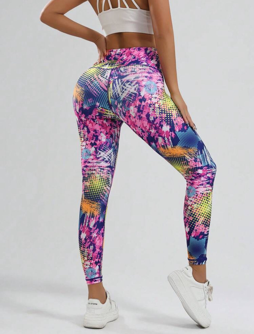 Thumbnail: Neon High Waist Colour Block Sports Leggings