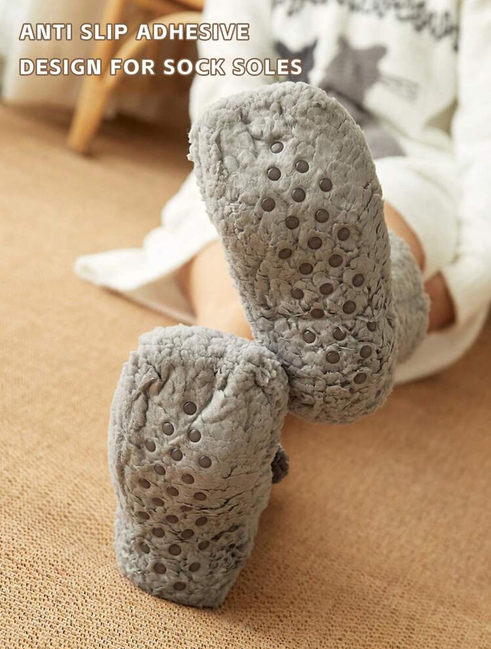 Thumbnail: Ladies High Quality White Cartoon Coral Fleece Anti-Slip Socks
