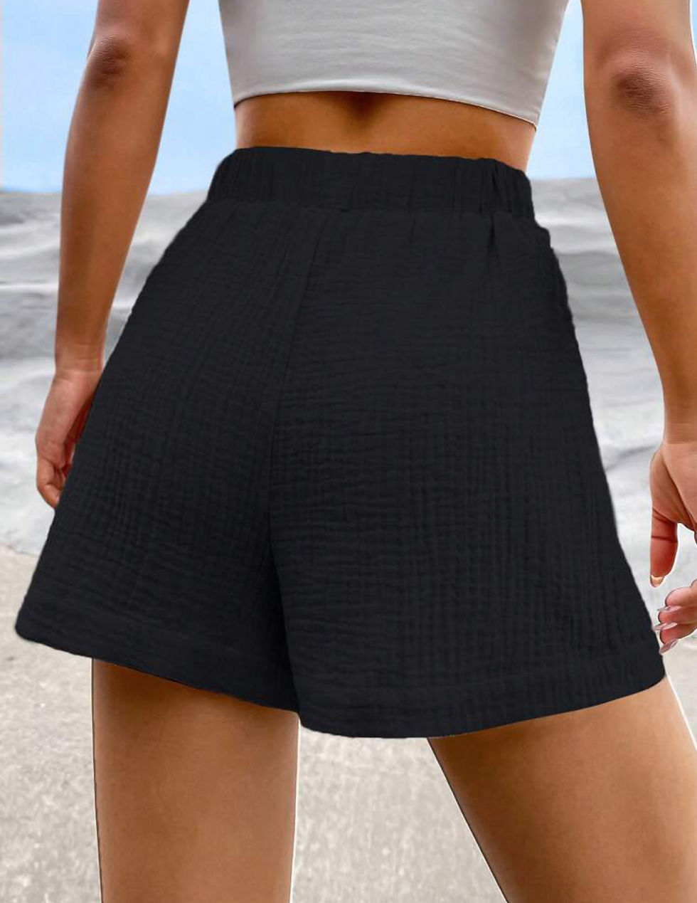 Thumbnail: Casual Tie Waist Shirred Shorts