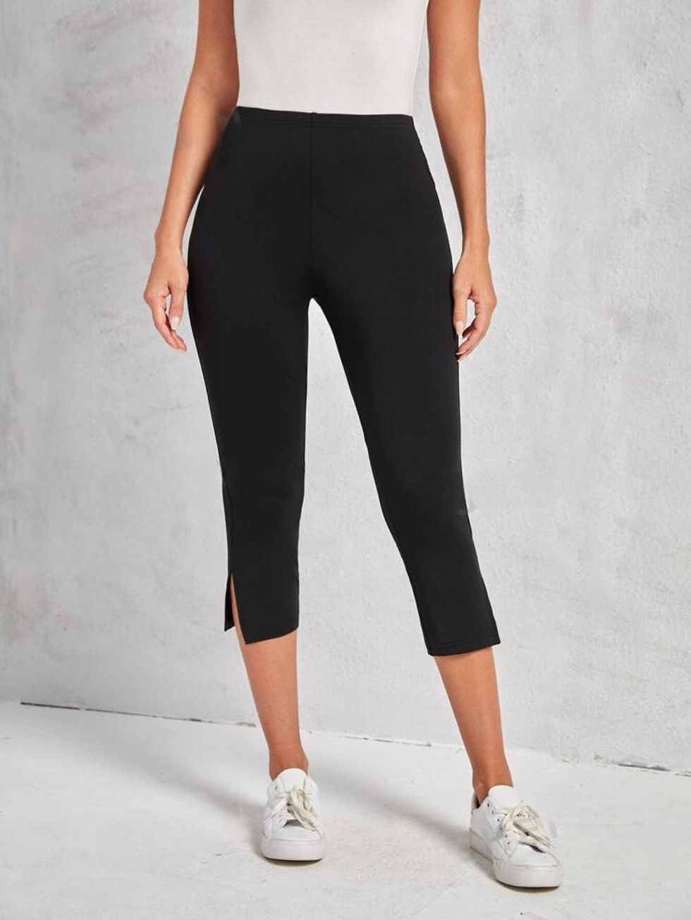 Thumbnail: Black High Rise Split Capri Leggings