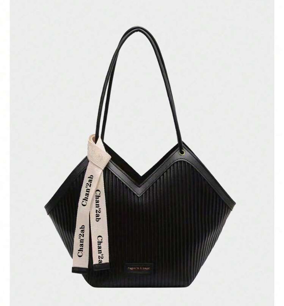 Thumbnail: Black Elegant Ruched Bucket Handbag