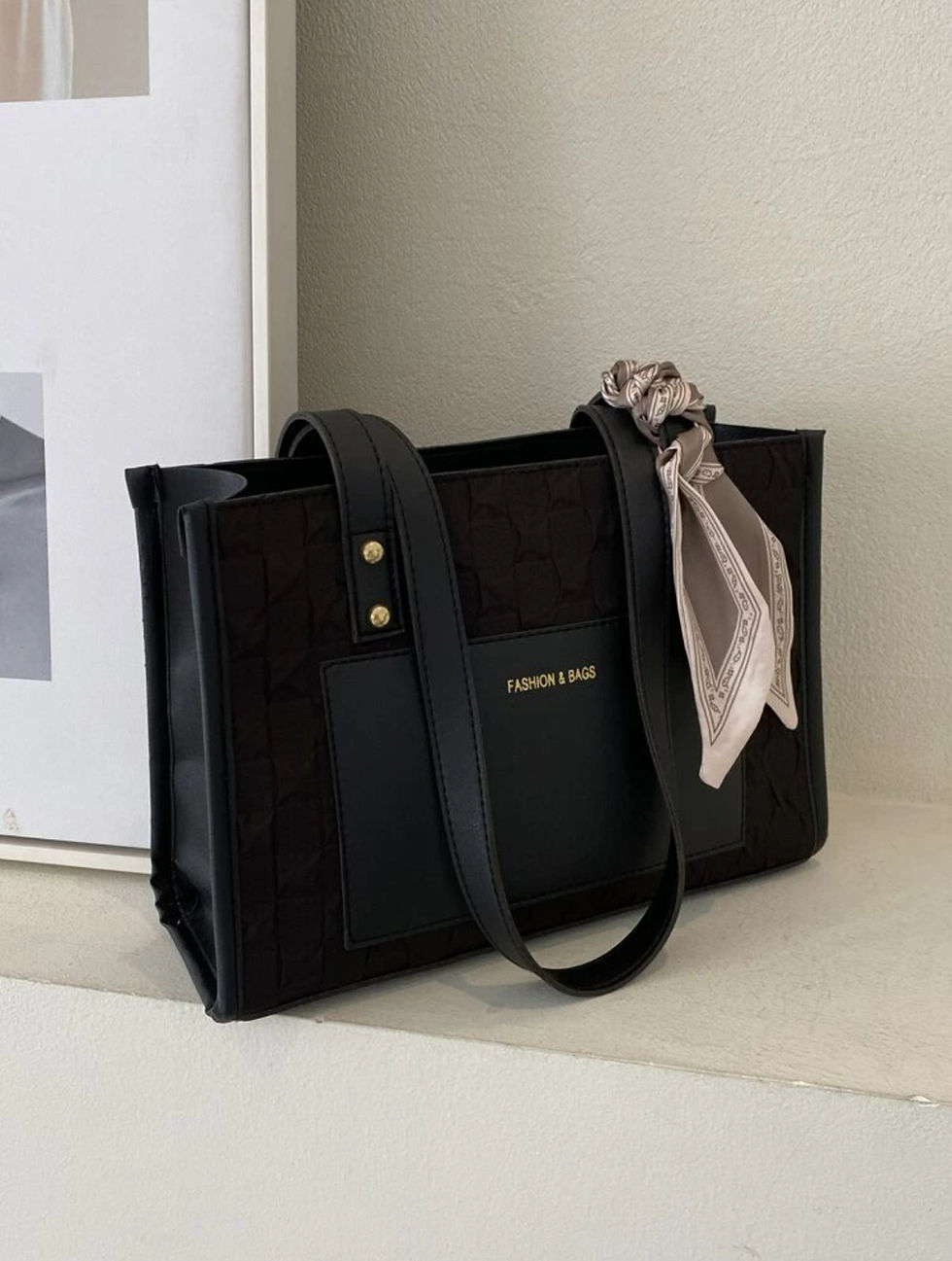 Thumbnail: Noir Elegance Scarf Detail Handbag