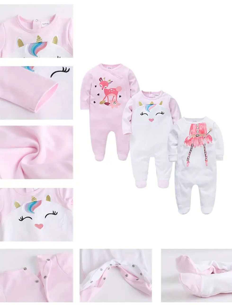 Thumbnail: 3 Pack 100% Cotton Romper Set
