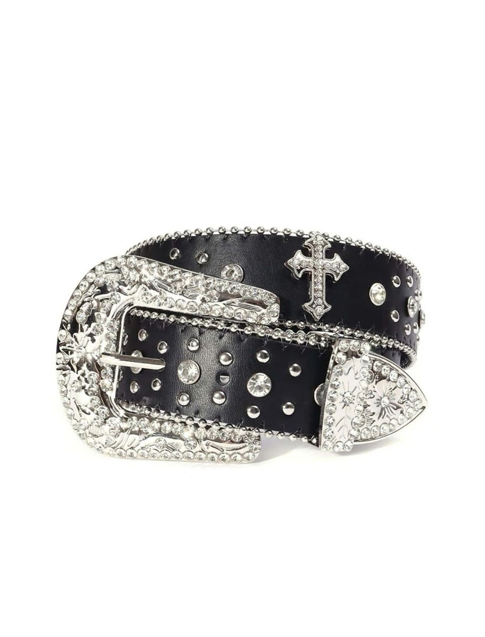 Thumbnail: Unisex Black Rhinestone Belt