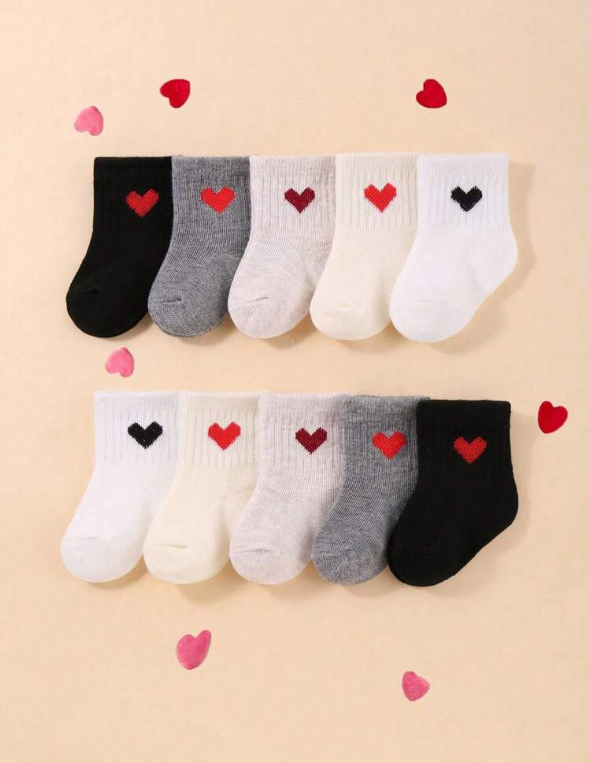 10 Pairs Medium Stretch Hearts Socks