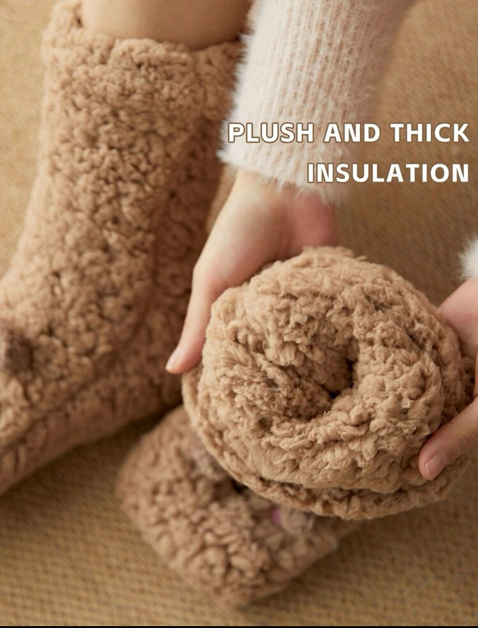 Thumbnail: High Quality GREY Coral Fleece Anti-Slip Socks