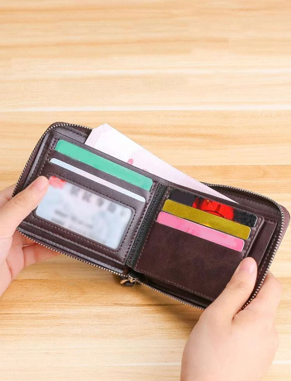 Thumbnail: Coffee Brown Leather Zipper Wallet
