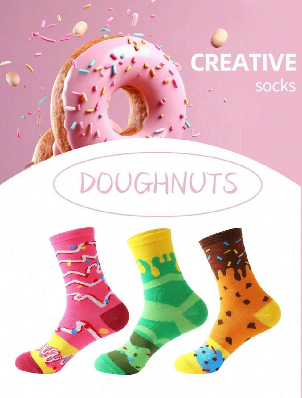 Thumbnail: 3 Pairs Colourful Donut Novelty Socks