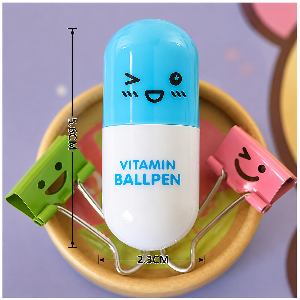 Thumbnail: 6 Emoticon Extendable Blue Ballpoint Pen Set