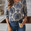 Thumbnail: Navy Blue Satin Printed 3/4 Sleeve Blouse