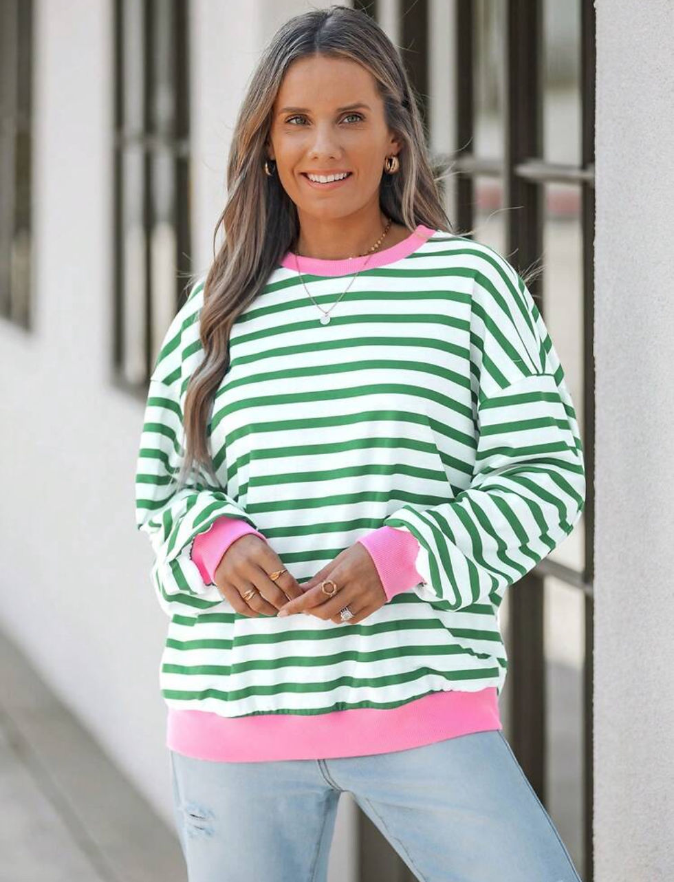 Thumbnail: Emerald Breeze Stripe Knit Top